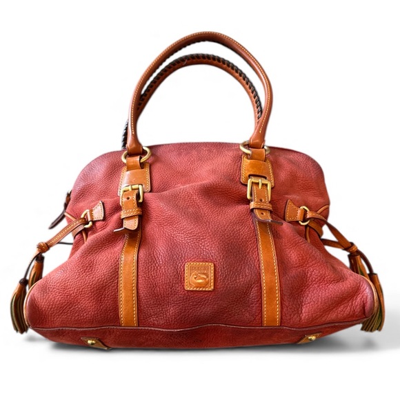 Dooney & Bourke Handbags - Dooney & Burke Florentine Large Sachel Cranberry & Tan Leather Handbag